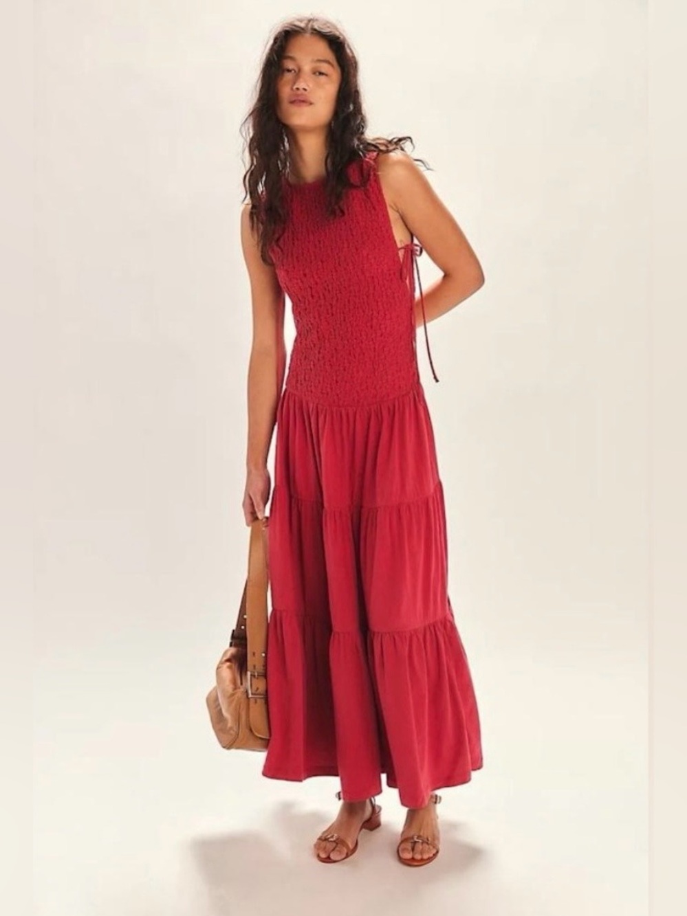 Free People Red Smocked Tiered Maxi Dress